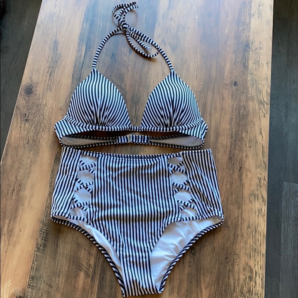 Black & White Striped Bikini